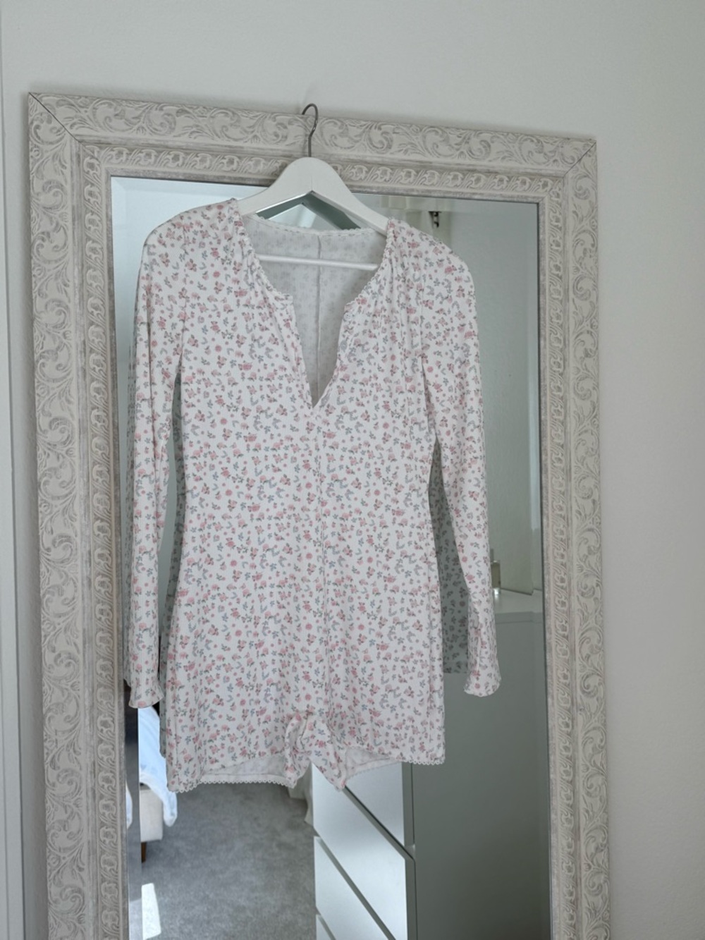 Floral Long-Sleeve Romper - Pink & White